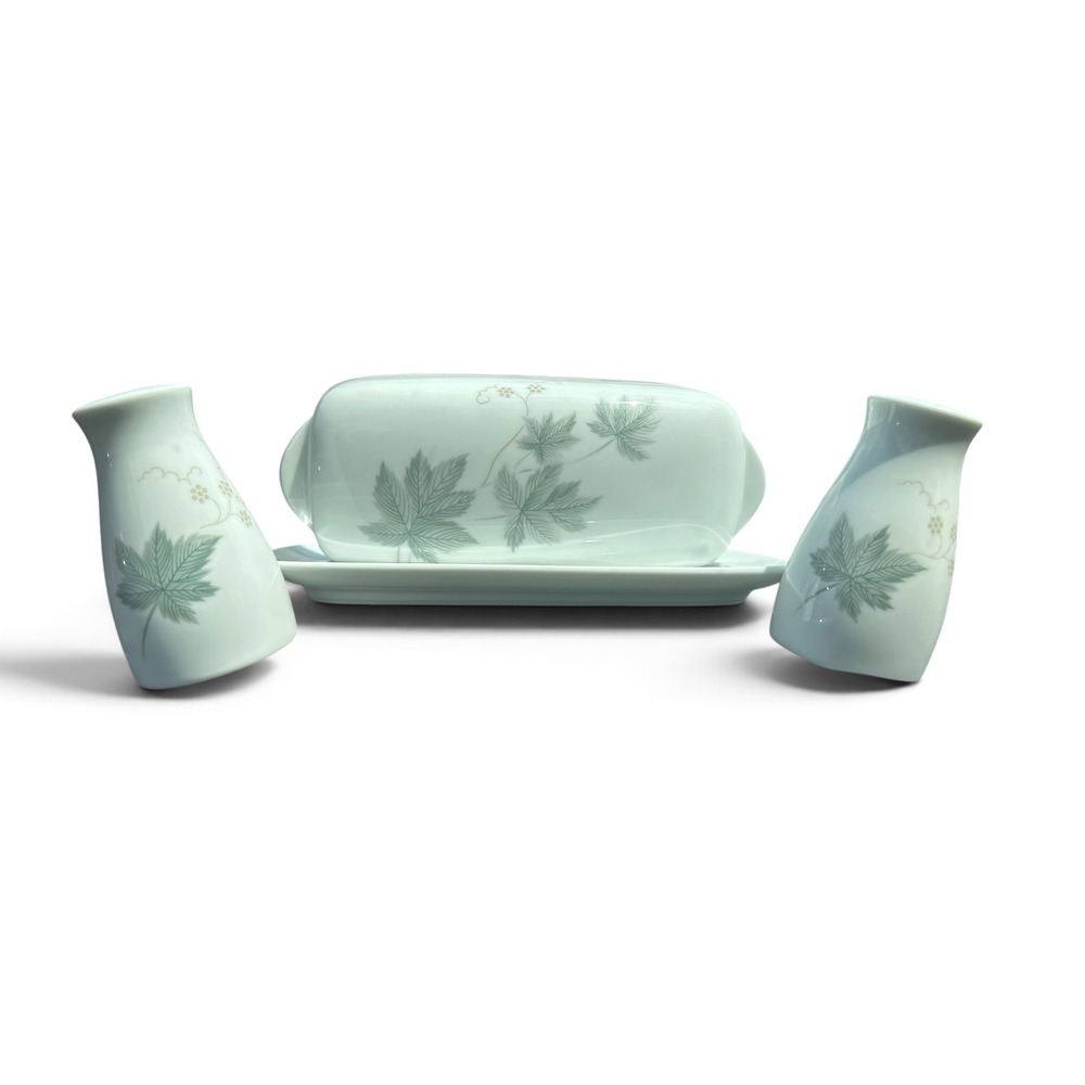 Vintage Noritake Wild Ivy #102 Covered Butter Dish & Salt Pepper Shakers